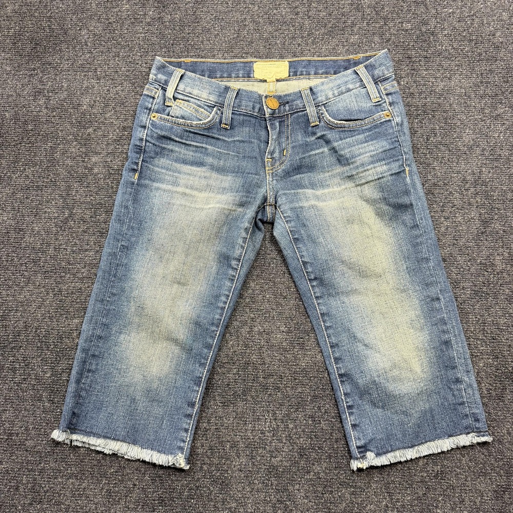 Current/Elliott Biker Shorts Womens 25 Blue Denim Raw Hem Frayed Stretch Bermuda